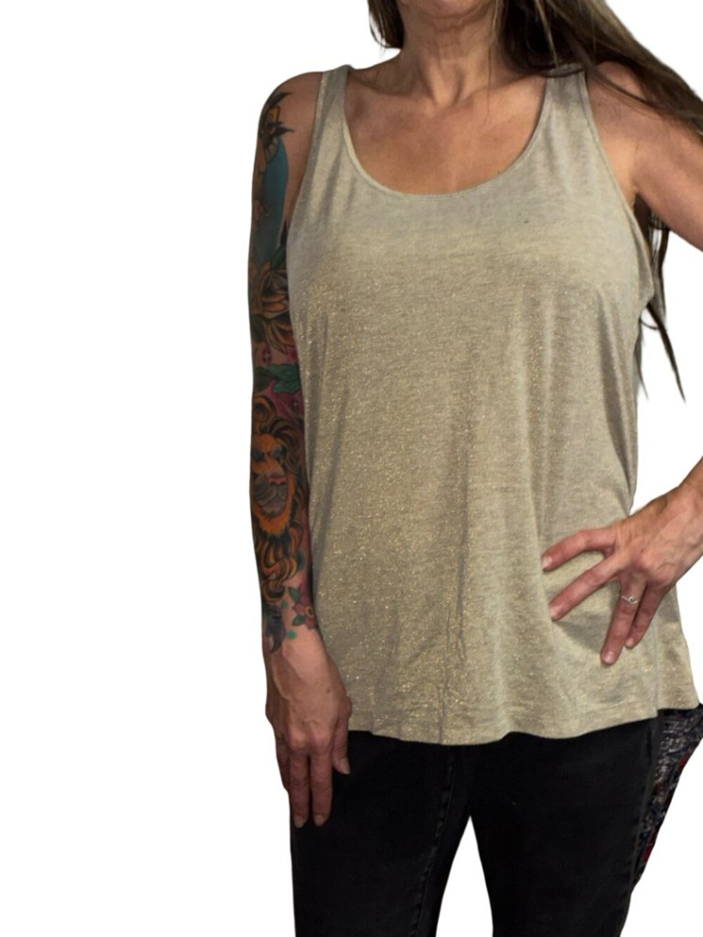 Sz.XL*Old Navy*Beige-Golden Metallic Threads Tank Top